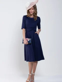 Jolie Moi Roll Collar 50s Dress, Navy
