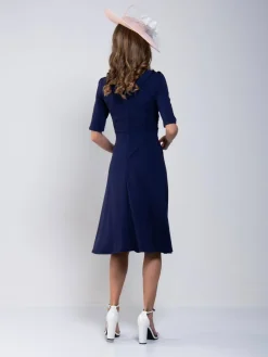 Jolie Moi Roll Collar 50s Dress, Navy