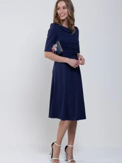 Jolie Moi Roll Collar 50s Dress, Navy