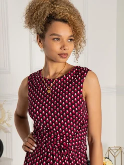 Jolie Moi Roll Collar Sleeveless Shift Dress, Pink Geo