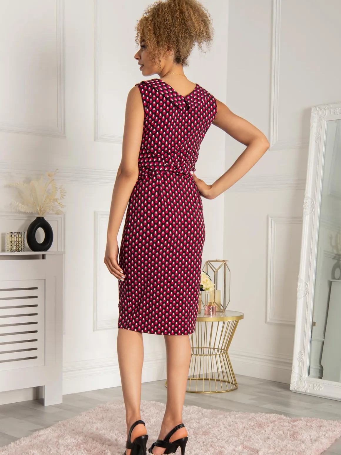 Jolie Moi Roll Collar Sleeveless Shift Dress, Pink Geo