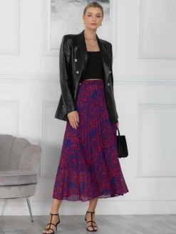 Jolie Moi Saige Animal Print Pleated Midi Skirt, Abstract Multi