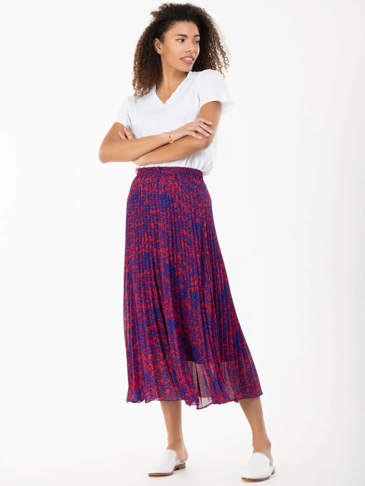 Jolie Moi Saige Animal Print Pleated Midi Skirt, Abstract Multi