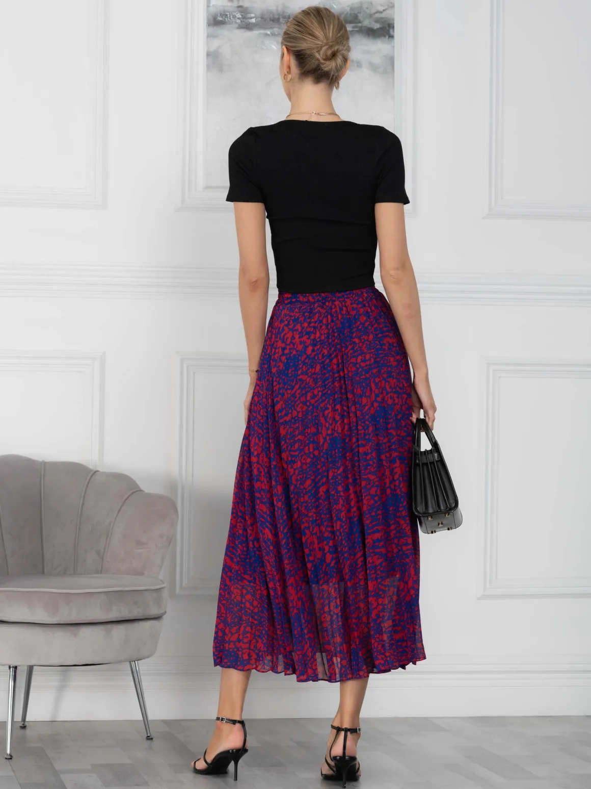 Jolie Moi Saige Animal Print Pleated Midi Skirt, Abstract Multi