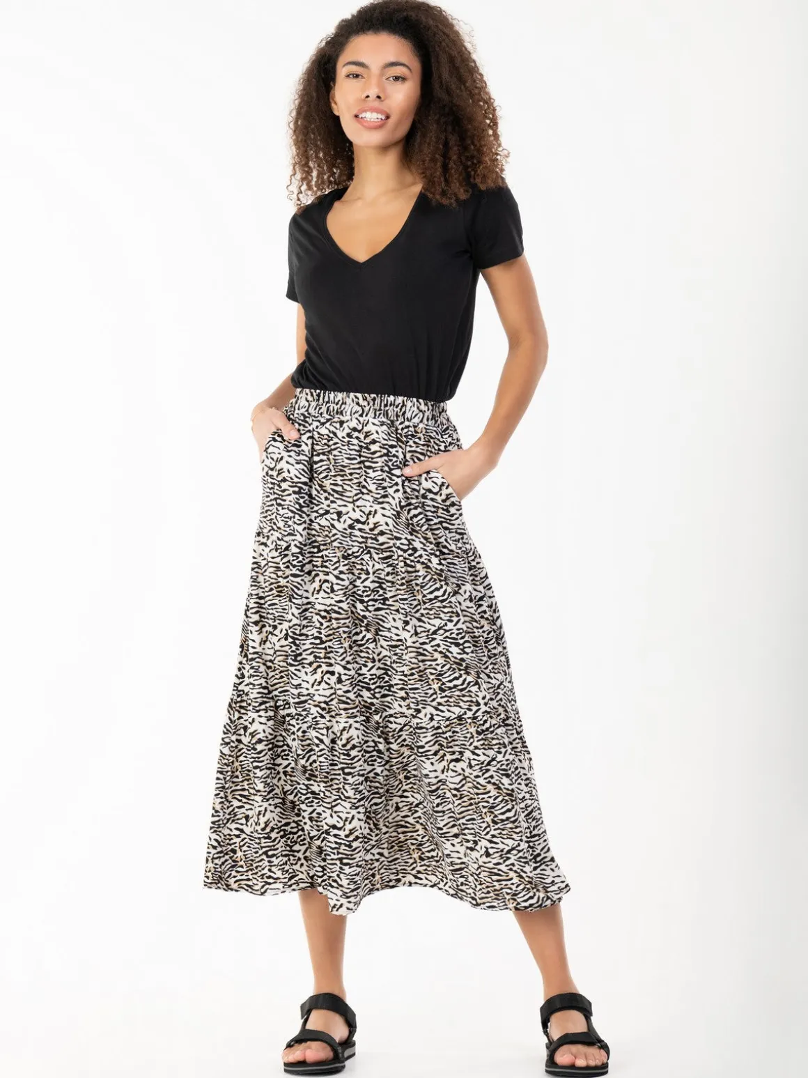 Jolie Moi Sara Animal Print Midi Skirt, Cream Animal