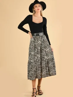 Jolie Moi Sara Animal Print Midi Skirt, Cream Animal