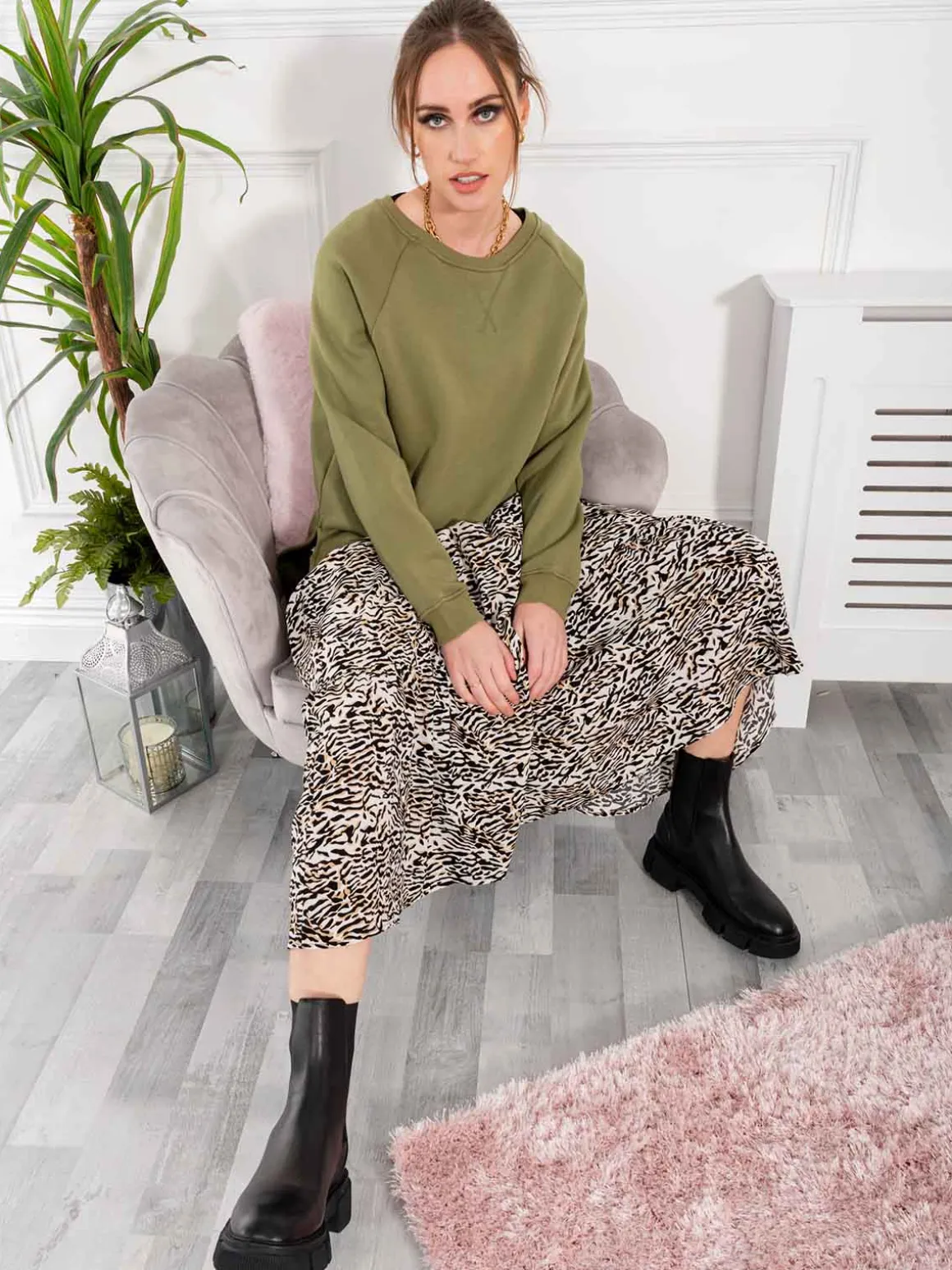 Jolie Moi Sara Animal Print Midi Skirt, Cream Animal