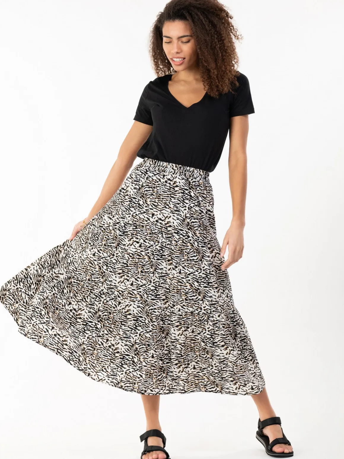 Jolie Moi Sara Animal Print Midi Skirt, Cream Animal