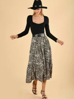 Jolie Moi Sara Animal Print Midi Skirt, Cream Animal