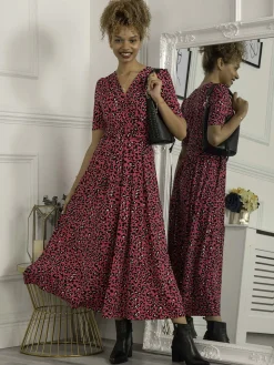 Jolie Moi Selene Animal Print Maxi Dress, Magenta