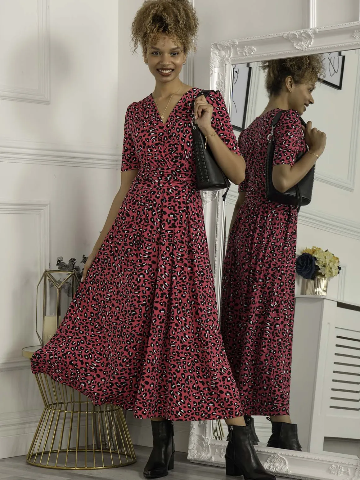Jolie Moi Selene Animal Print Maxi Dress, Magenta