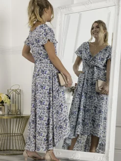 Jolie Moi Selina Wrap Dip Hem Dress, Blue Floral