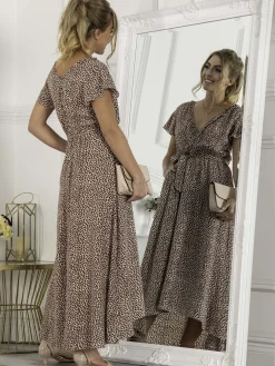Jolie Moi Selina Wrap Dip Hem Dress, Pink Animal