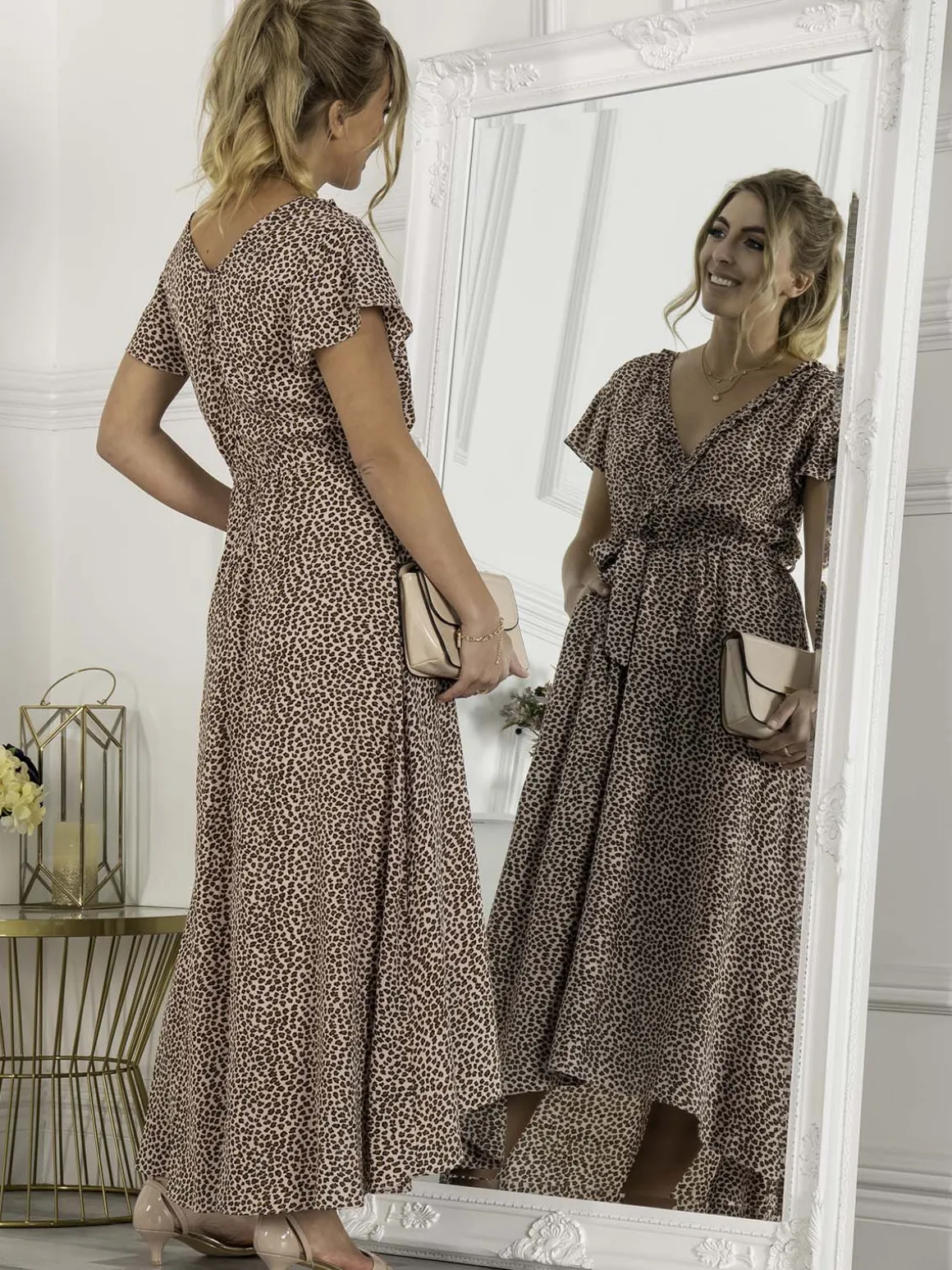 Jolie Moi Selina Wrap Dip Hem Dress, Pink Animal