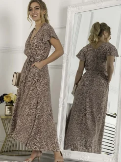 Jolie Moi Selina Wrap Dip Hem Dress, Pink Animal