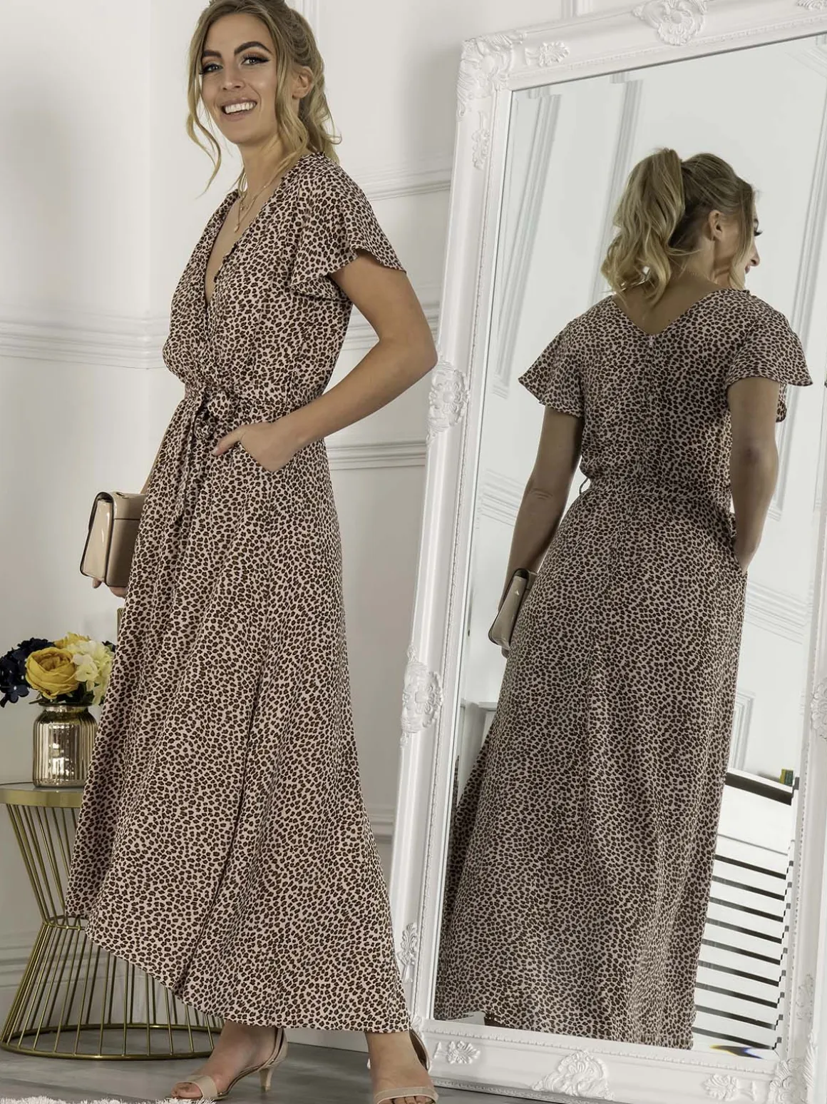 Jolie Moi Selina Wrap Dip Hem Dress, Pink Animal