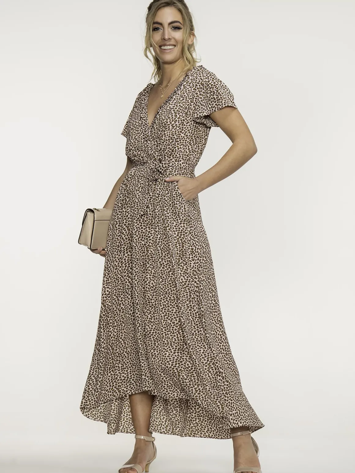 Jolie Moi Selina Wrap Dip Hem Dress, Pink Animal
