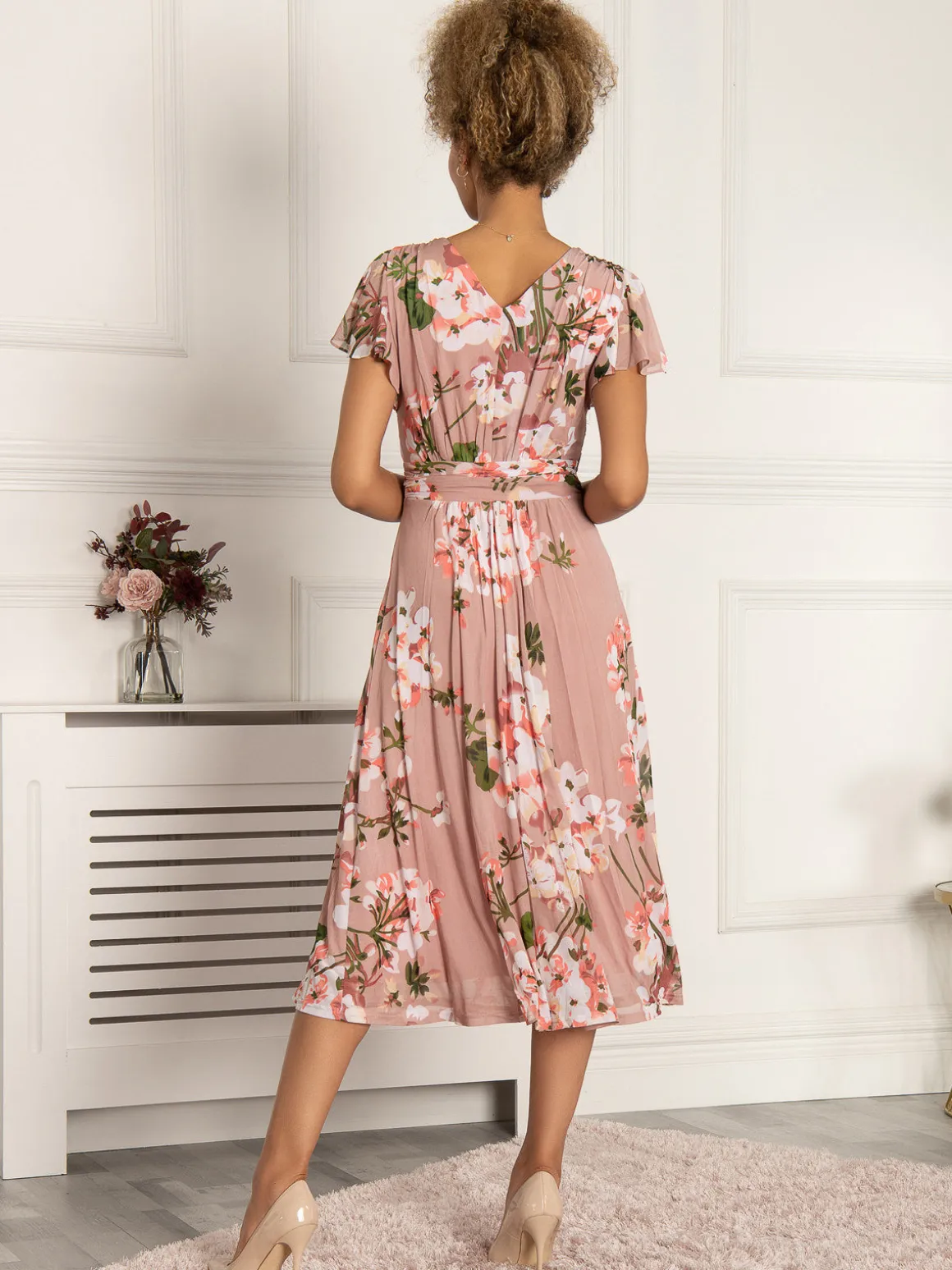 Jolie Moi Shirley Mesh Midi Dress, Dusty Pink