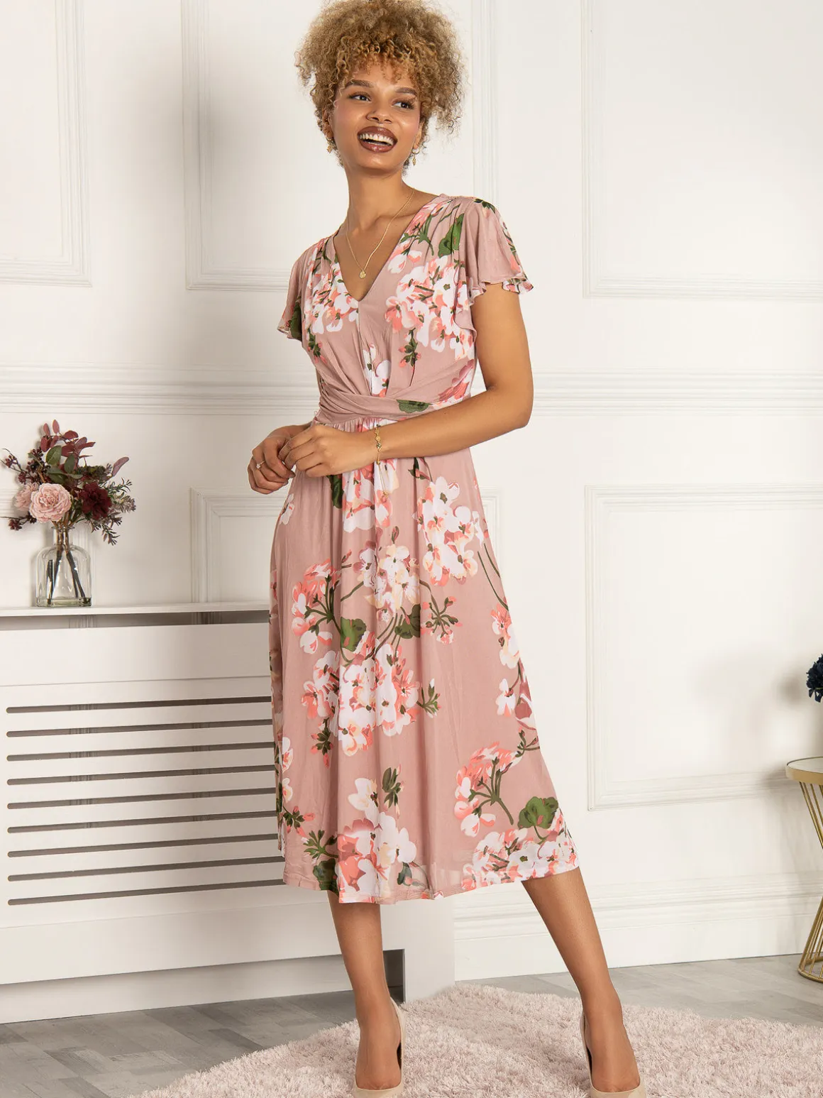 Jolie Moi Shirley Mesh Midi Dress, Dusty Pink