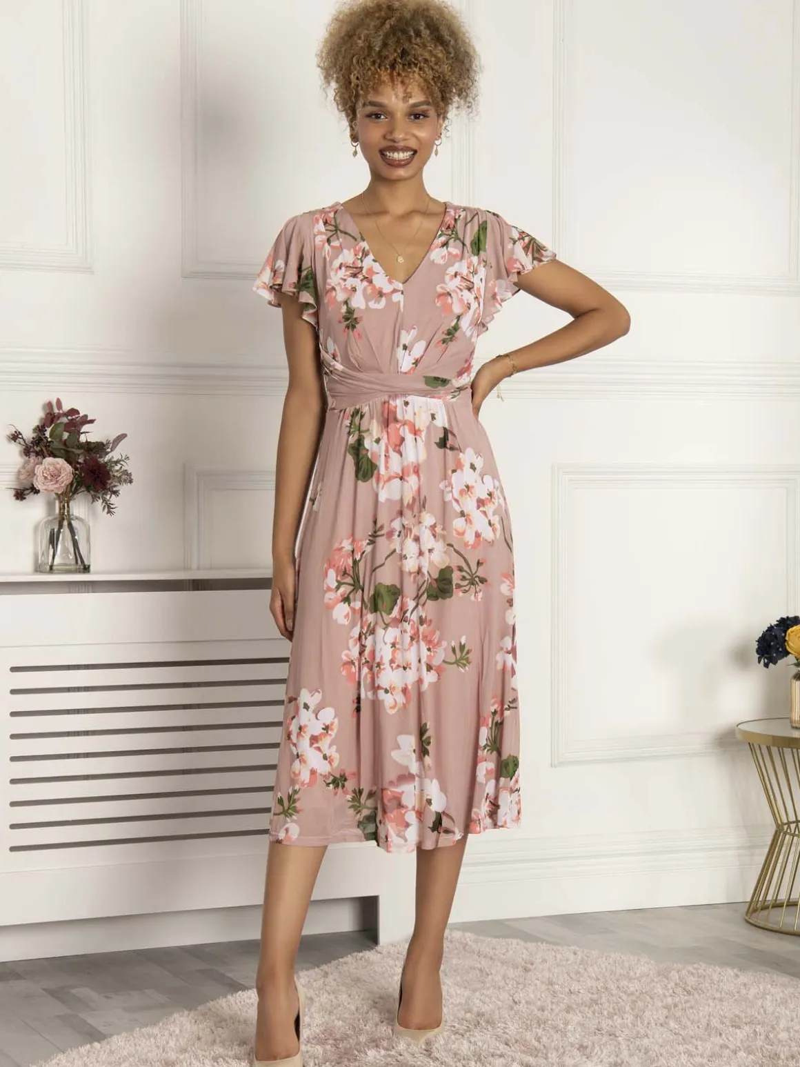 Jolie Moi Shirley Mesh Midi Dress, Dusty Pink