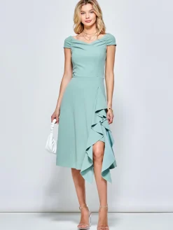 Jolie Moi Skylar Off Shoulder Ruffle Hem Dress, Mint Green