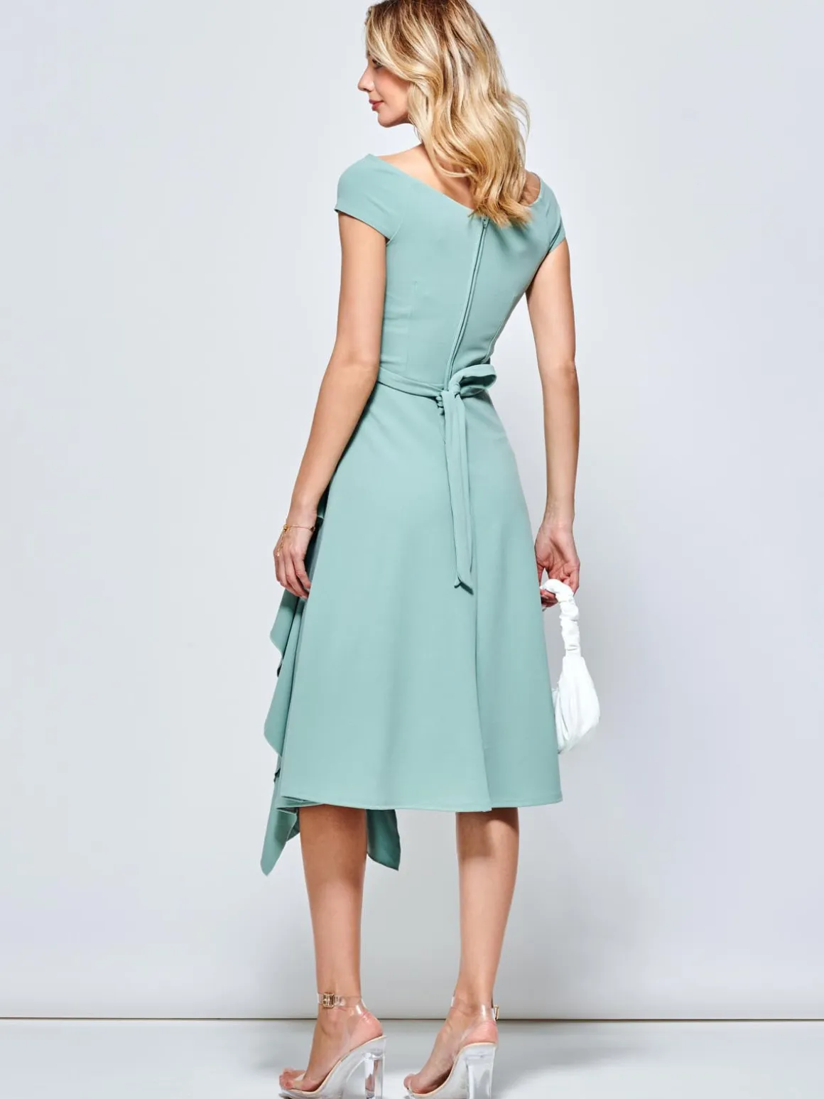 Jolie Moi Skylar Off Shoulder Ruffle Hem Dress, Mint Green