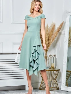 Jolie Moi Skylar Off Shoulder Ruffle Hem Dress, Mint Green