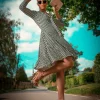 Jolie Moi Tie Front Sleeved Dress, Green/Multi