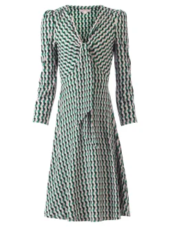 Jolie Moi Tie Front Sleeved Dress, Green/Multi