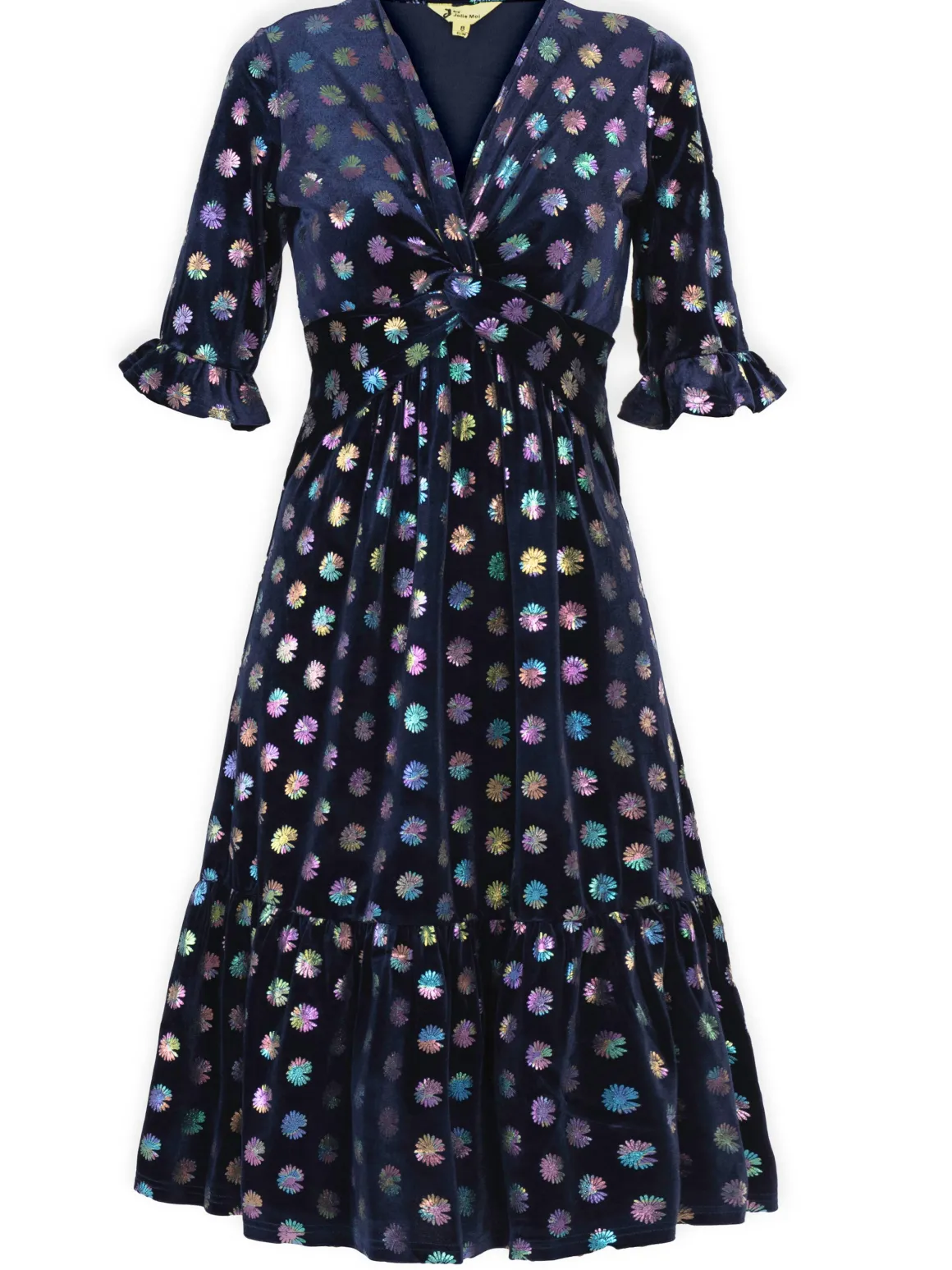 Jolie Moi Twist Front Metallic Spot Print Velvet Dress, Navy/Multi