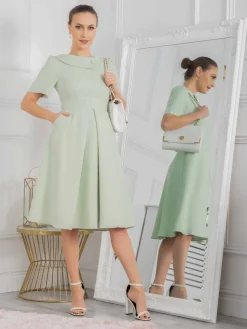 Jolie Moi Valery Button Collar Dress, Green Multi