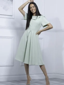 Jolie Moi Valery Button Collar Dress, Green Multi
