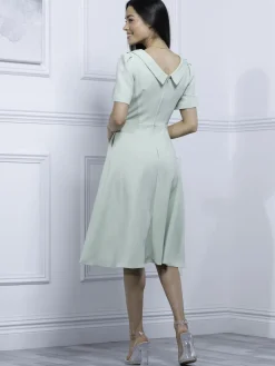 Jolie Moi Valery Button Collar Dress, Green Multi