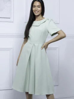 Jolie Moi Valery Button Collar Dress, Green Multi