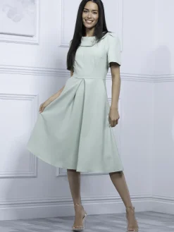 Jolie Moi Valery Button Collar Dress, Green Multi