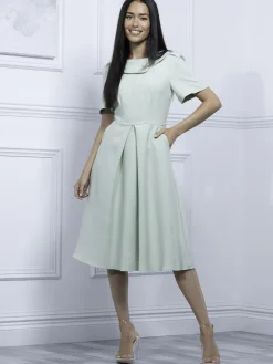 Jolie Moi Valery Button Collar Dress, Green Multi