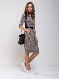 Jolie Moi Wrap Front Bodycon Dress, Beige Leopard