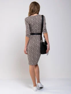 Jolie Moi Wrap Front Bodycon Dress, Beige Leopard