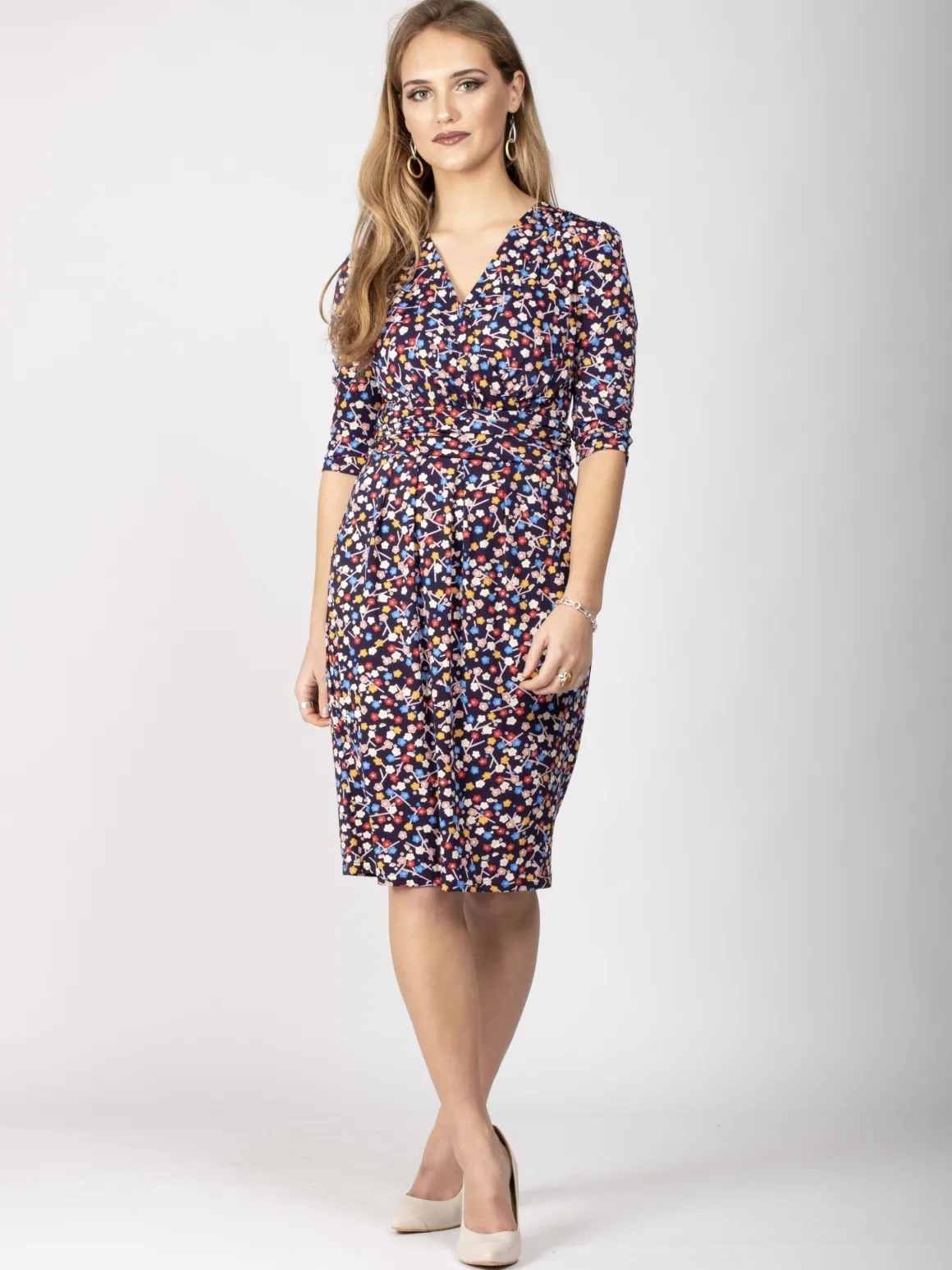 Jolie Moi Wrap Front Bodycon Dress, Navy Floral