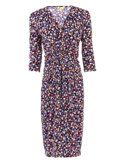 Jolie Moi Wrap Front Bodycon Dress, Navy Floral