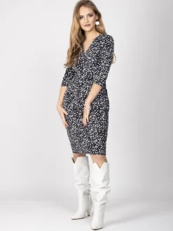 Jolie Moi Wrap Front Bodycon Dress, Navy Spot