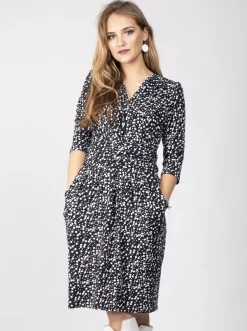 Jolie Moi Wrap Front Bodycon Dress, Navy Spot