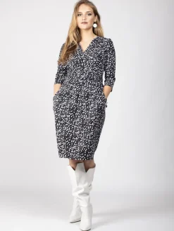 Jolie Moi Wrap Front Bodycon Dress, Navy Spot