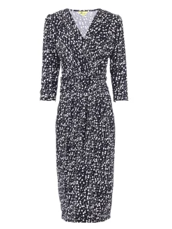 Jolie Moi Wrap Front Bodycon Dress, Navy Spot