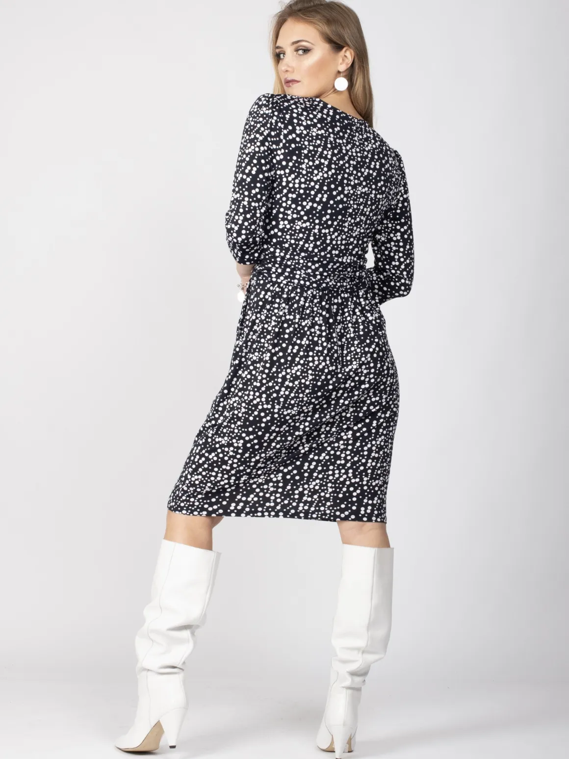 Jolie Moi Wrap Front Bodycon Dress, Navy Spot