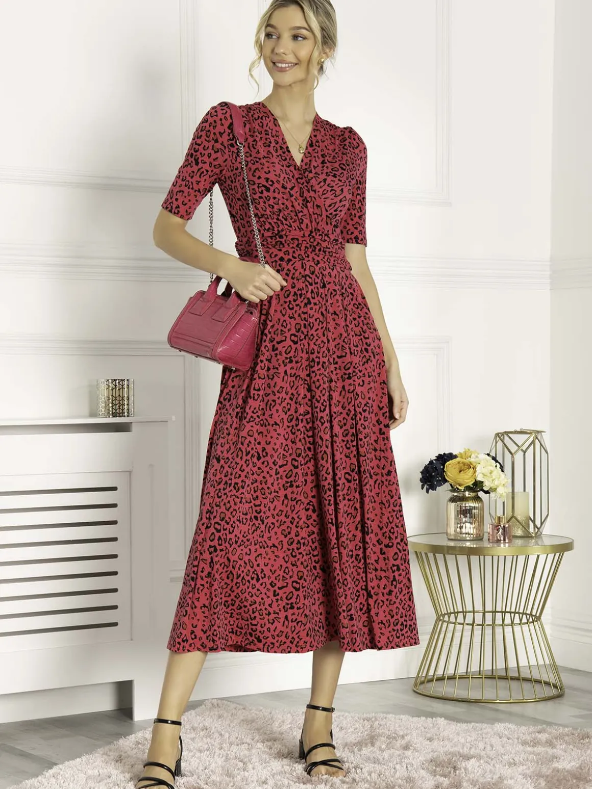 Josie Animal Print Maxi Dress, Cerise