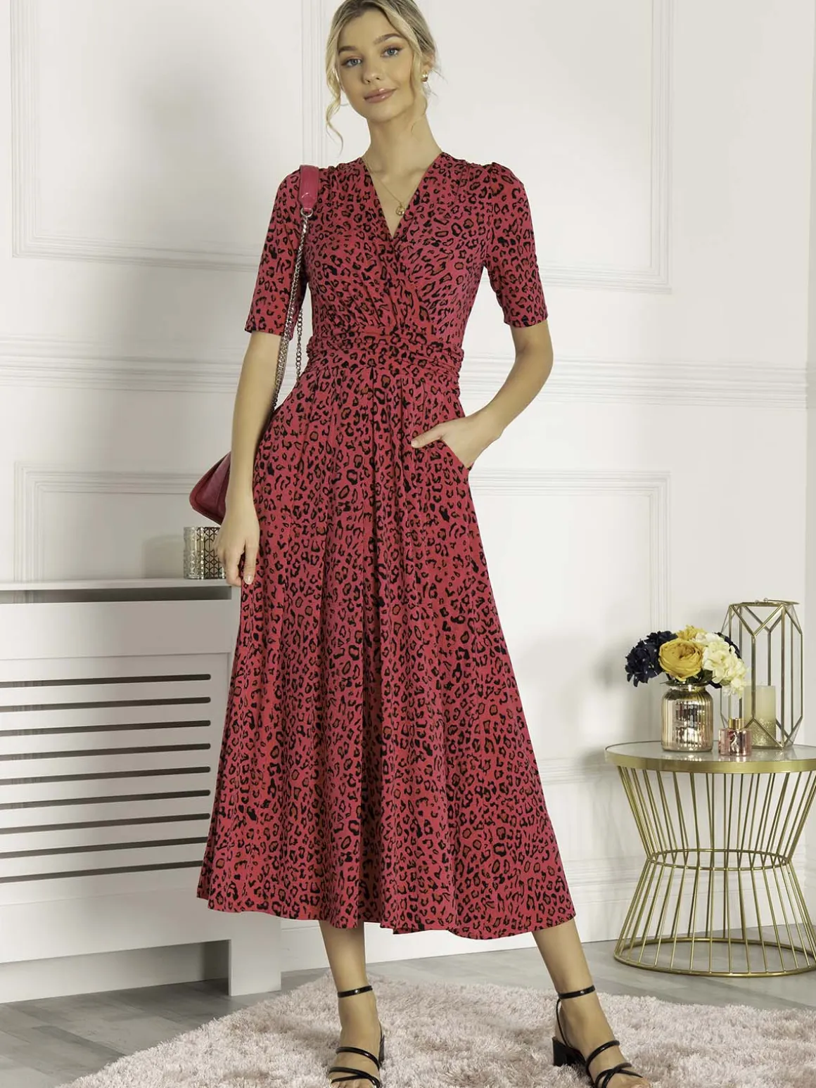 Josie Animal Print Maxi Dress, Cerise