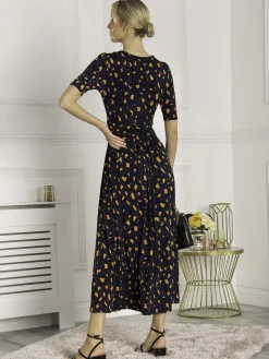 Josie Animal Print Wrap Neck Maxi Dress, Navy Animal