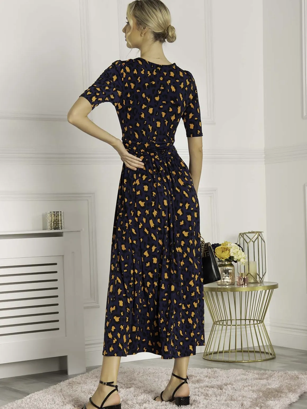 Josie Animal Print Wrap Neck Maxi Dress, Navy Animal