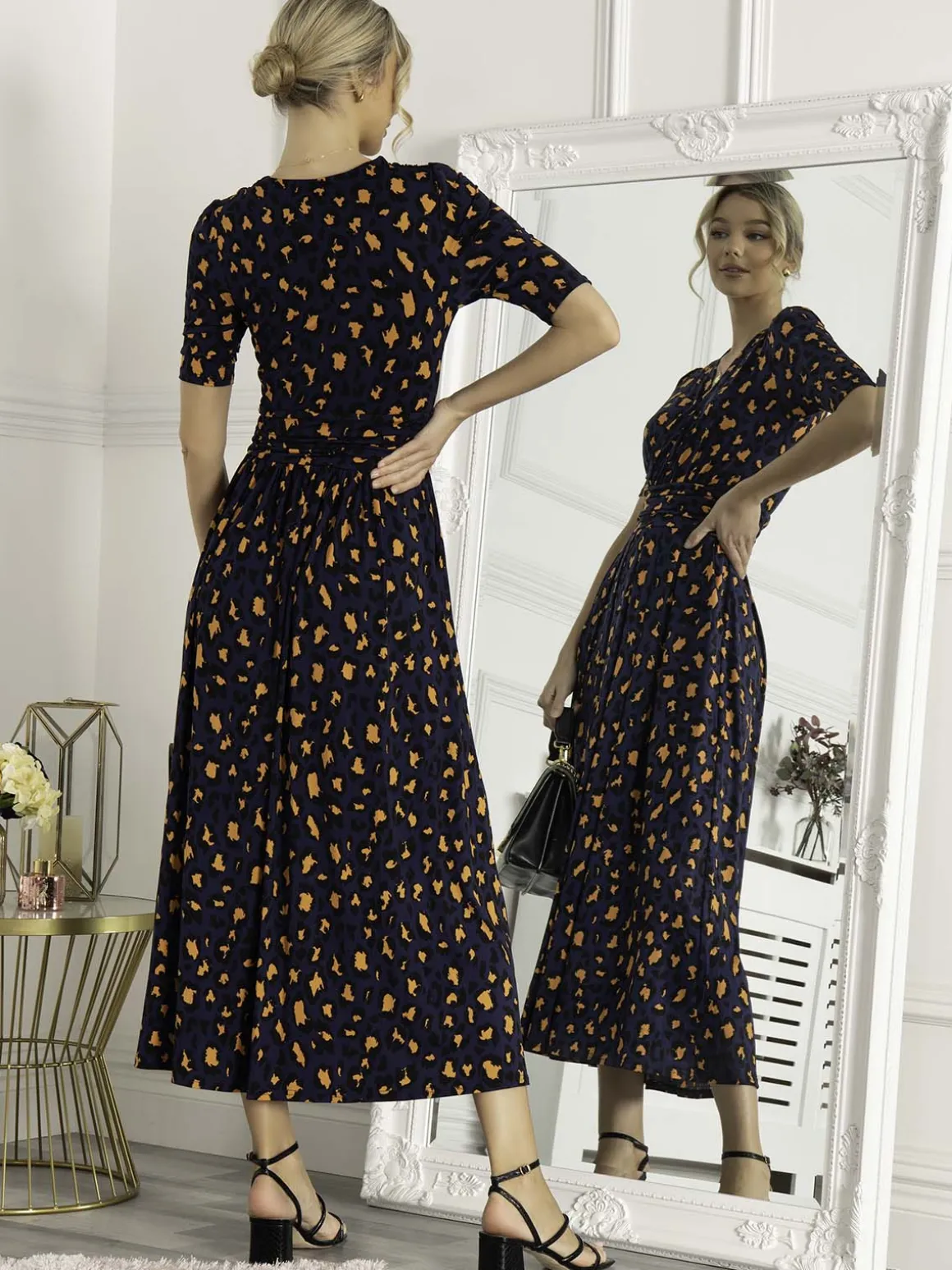 Josie Animal Print Wrap Neck Maxi Dress, Navy Animal